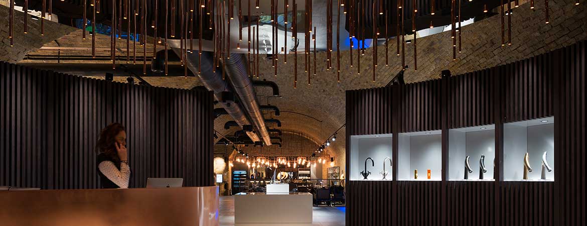 fibre optic lighting in the cp hart luxury bathroom showroom
